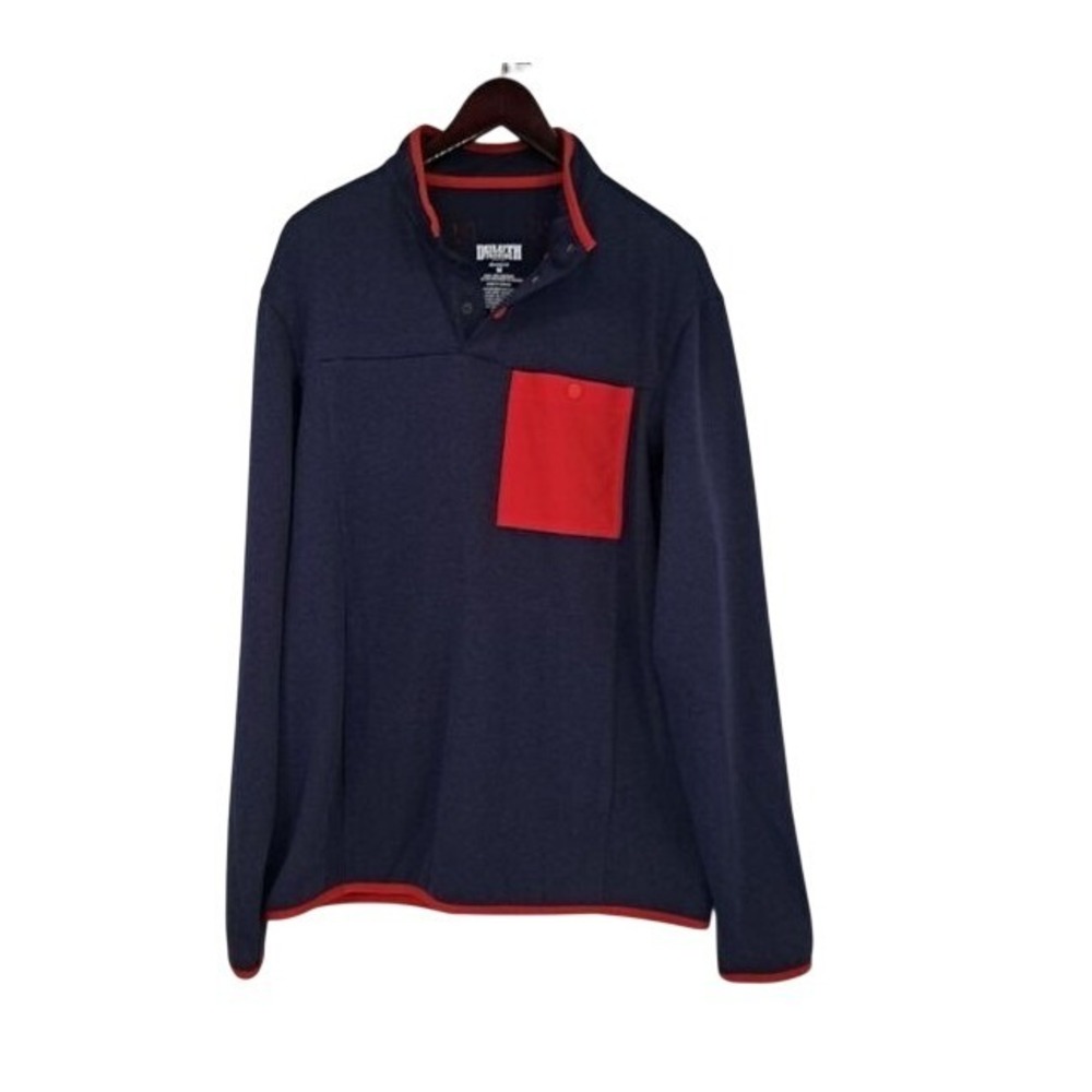Duluth Trading Co Pullover Mens M Navy Blue Red Trim Relaxed Fit Quarter Snap